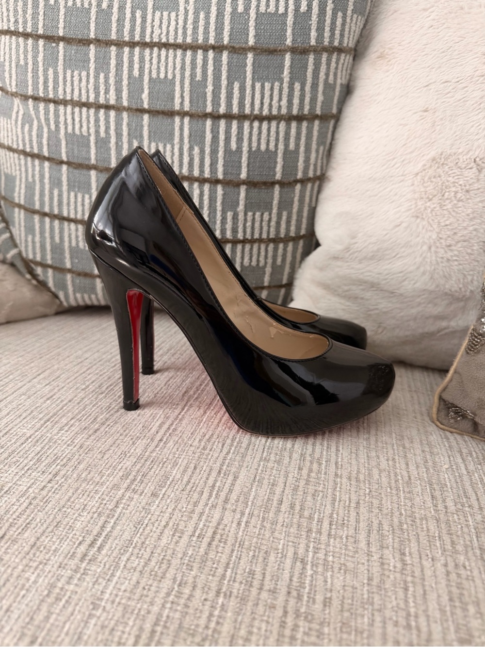 Christian Louboutin, Black Patent High Heel Pumps with Red Sole